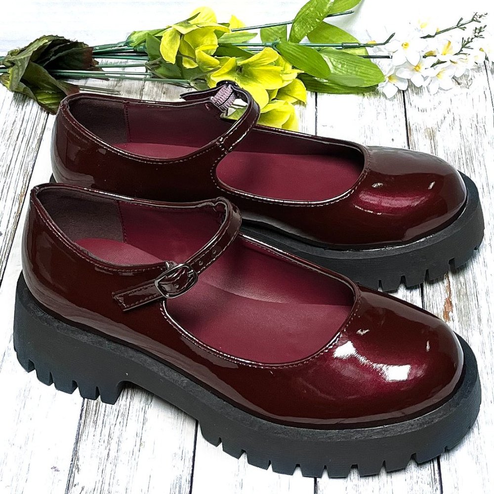 Like New Burgundy Patent Platform Mary Jane Ballet Flats